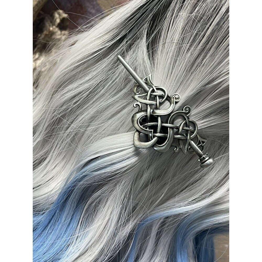 Celtic Weave Knotwork Bun Holder Women Viking Hair Stick Cage Pin Barrette Heart - Picture 5 of 16